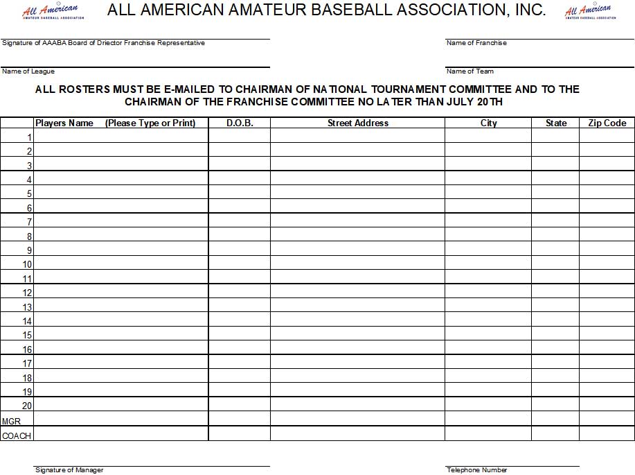 AAABA League Roster